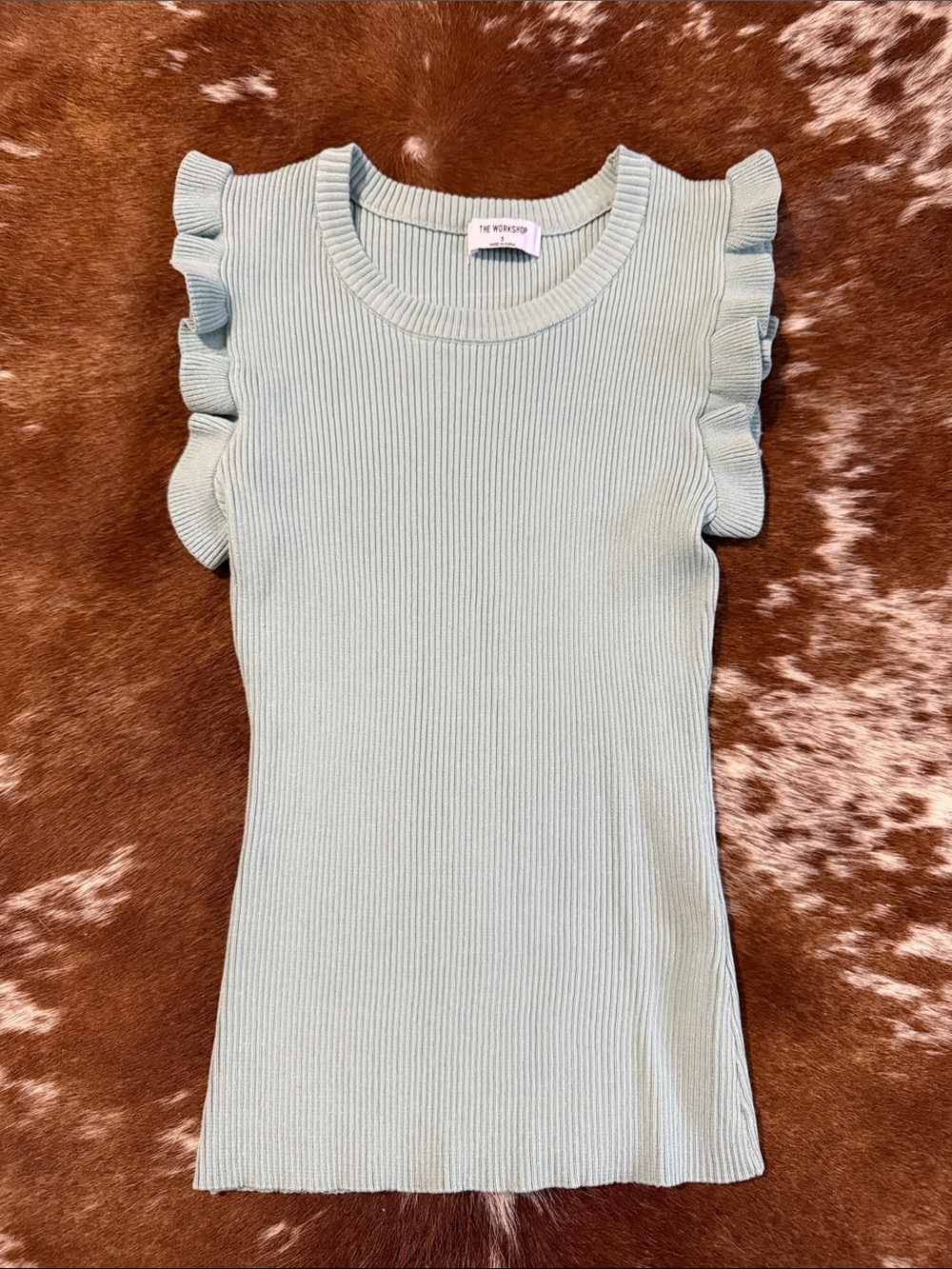 Workshop Republic Clothing Mint Green Ribbed Ruffle Sleeve Tank